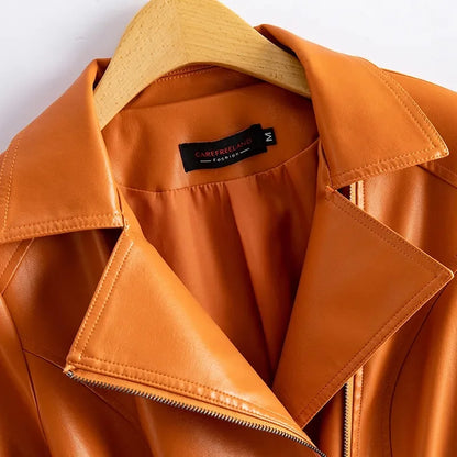 Jaqueta de couro legítimo feminina estilo streetwear, segunda camada em pele de carneiro, casaco curto, outono inverno, verde, motoqueira, agasalho casual