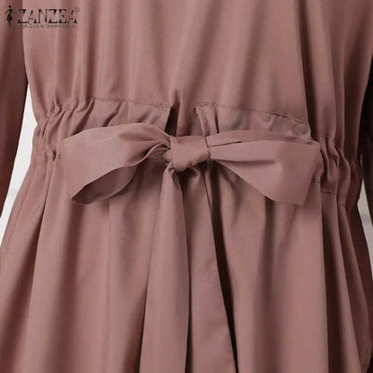 ZANZEA Muslim Women Matching Sets Long Sleeve Solid Color Tops And Loose Pant Suits Elegant Fashion Casual Tracksuit Kaftan 2025