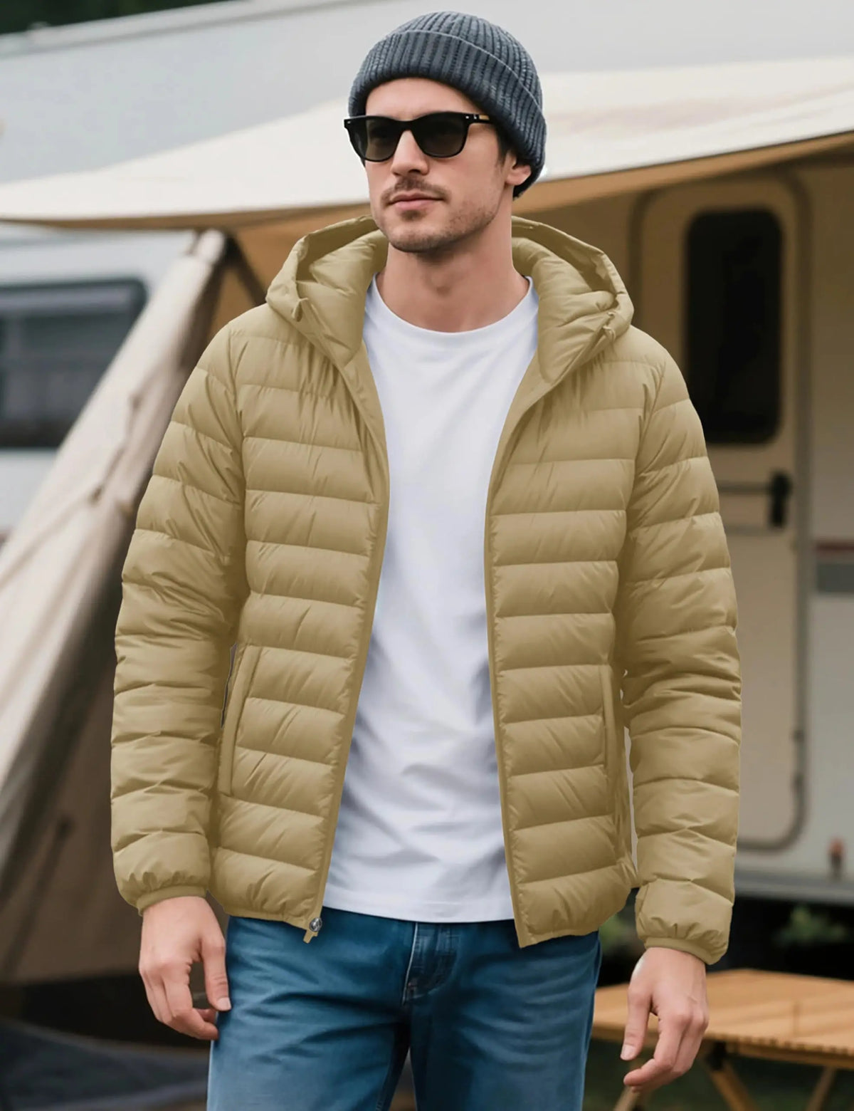 Jaqueta Masculina de Inverno Acolchoada TACVASEN Leve Impermeável com Capuz Casaco Térmico para Trabalho ao Ar Livre
