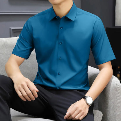 Men's Solid Black Short Sleeve Dress Shirt Classic Regular Fit Business Shirt