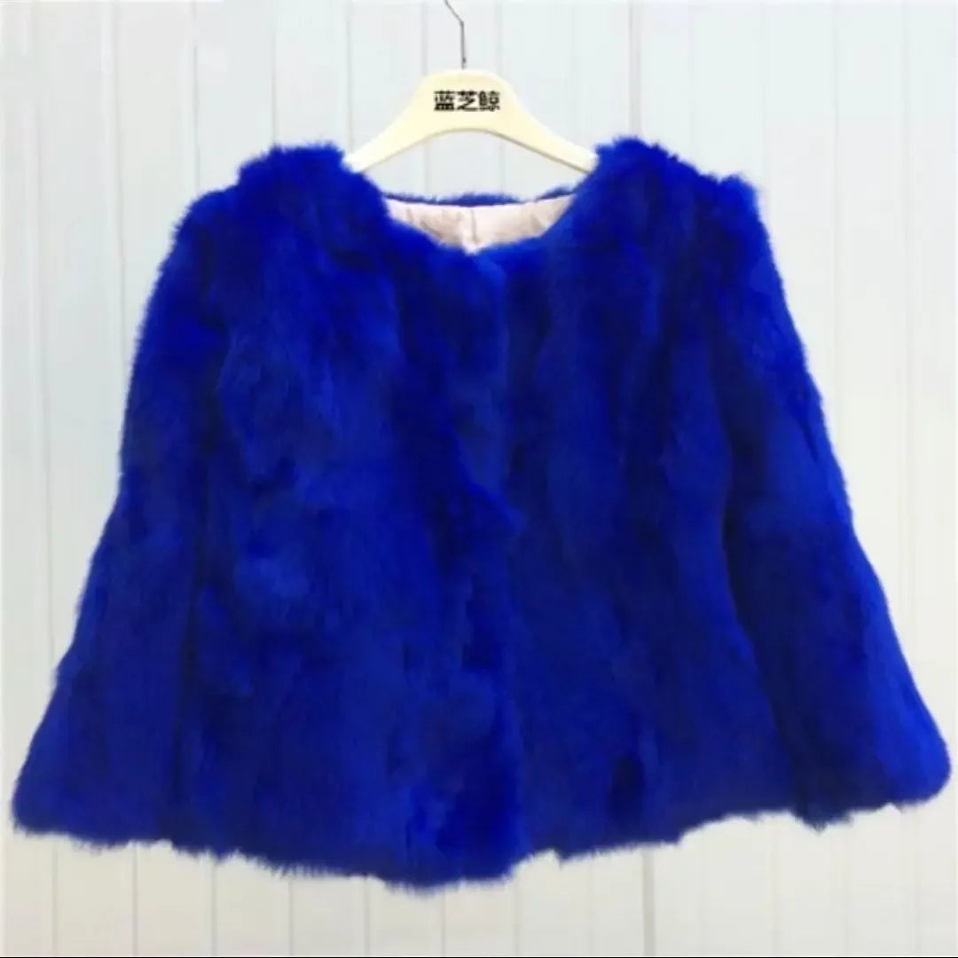 2024 New Women's Real Fur Coat High-waist Round Collar Cardigan Long-sleeved Slim Fit  Rabbit   Jacket Women T197