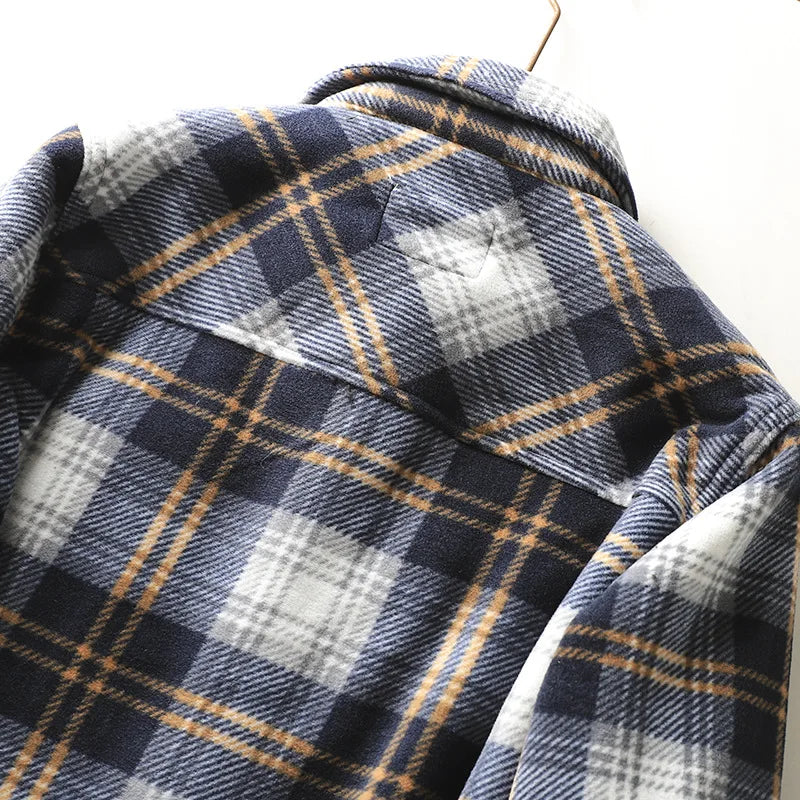 Autumn Winter Men's Fleece Linend Warm Shirt Jackets Thickened Long Sleeve Flannel Checked Shirts Vintage Casual Men Shirt Coats