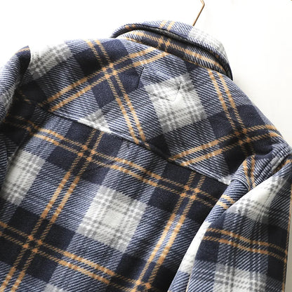 Autumn Winter Men's Fleece Linend Warm Shirt Jackets Thickened Long Sleeve Flannel Checked Shirts Vintage Casual Men Shirt Coats