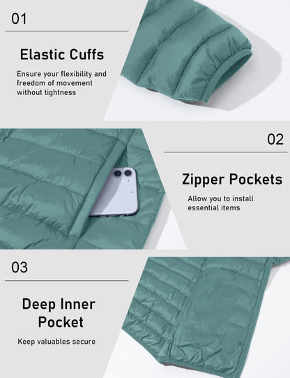 Jaqueta Masculina de Inverno Acolchoada TACVASEN Leve Impermeável com Capuz Casaco Térmico para Trabalho ao Ar Livre
