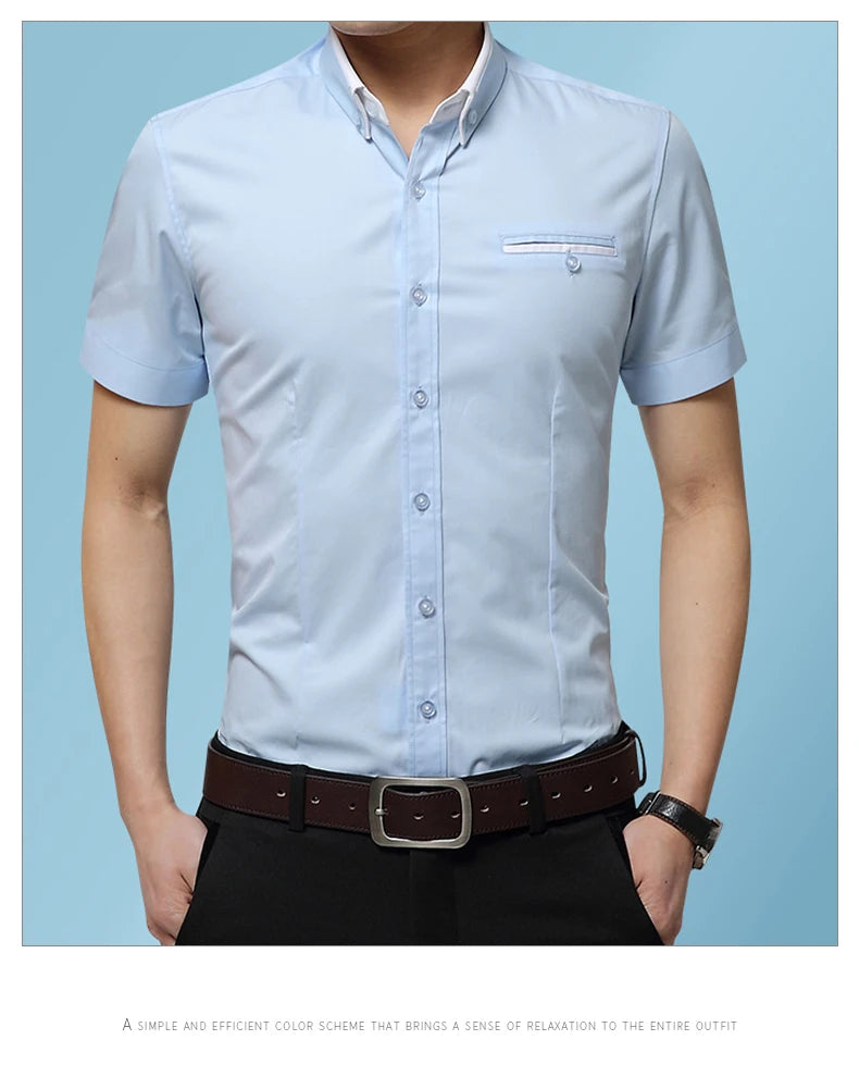 2026 New Summer Cotton Business Men's Short Sleeved Shirt Pocket Lapel Thin Formal Suit Dress Shirts Male Brand Clothing