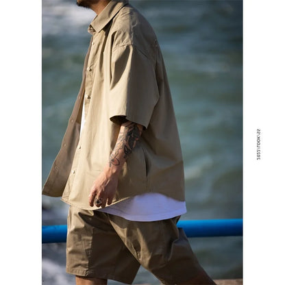 Summer New Style Retro Japanese Short Sleeve Shirt Loose Casual Versatile Half Sleeve Shirt for Men And Women Cityboy Workwear