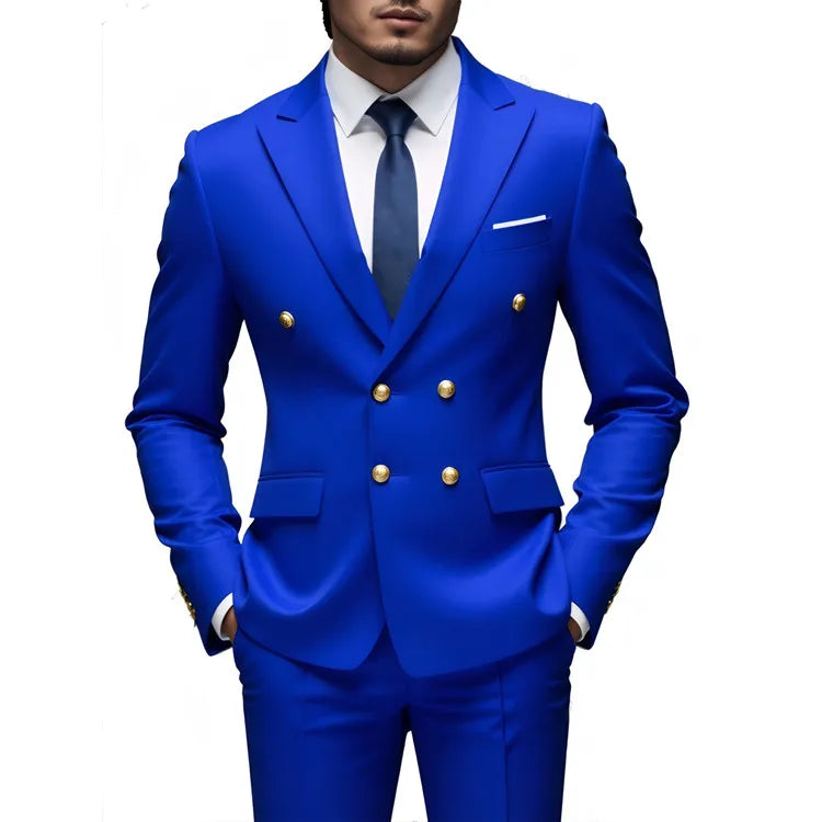Moda Novos Homens Lazer Boutique Negócios Banquete Cor Sólida Casamento Terno Slim Fit Abotoamento Duplo Blazers Calças