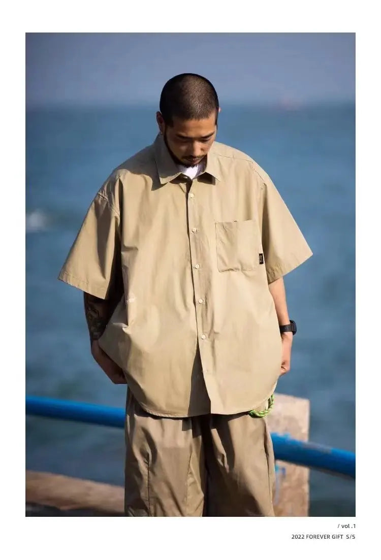Summer New Style Retro Japanese Short Sleeve Shirt Loose Casual Versatile Half Sleeve Shirt for Men And Women Cityboy Workwear