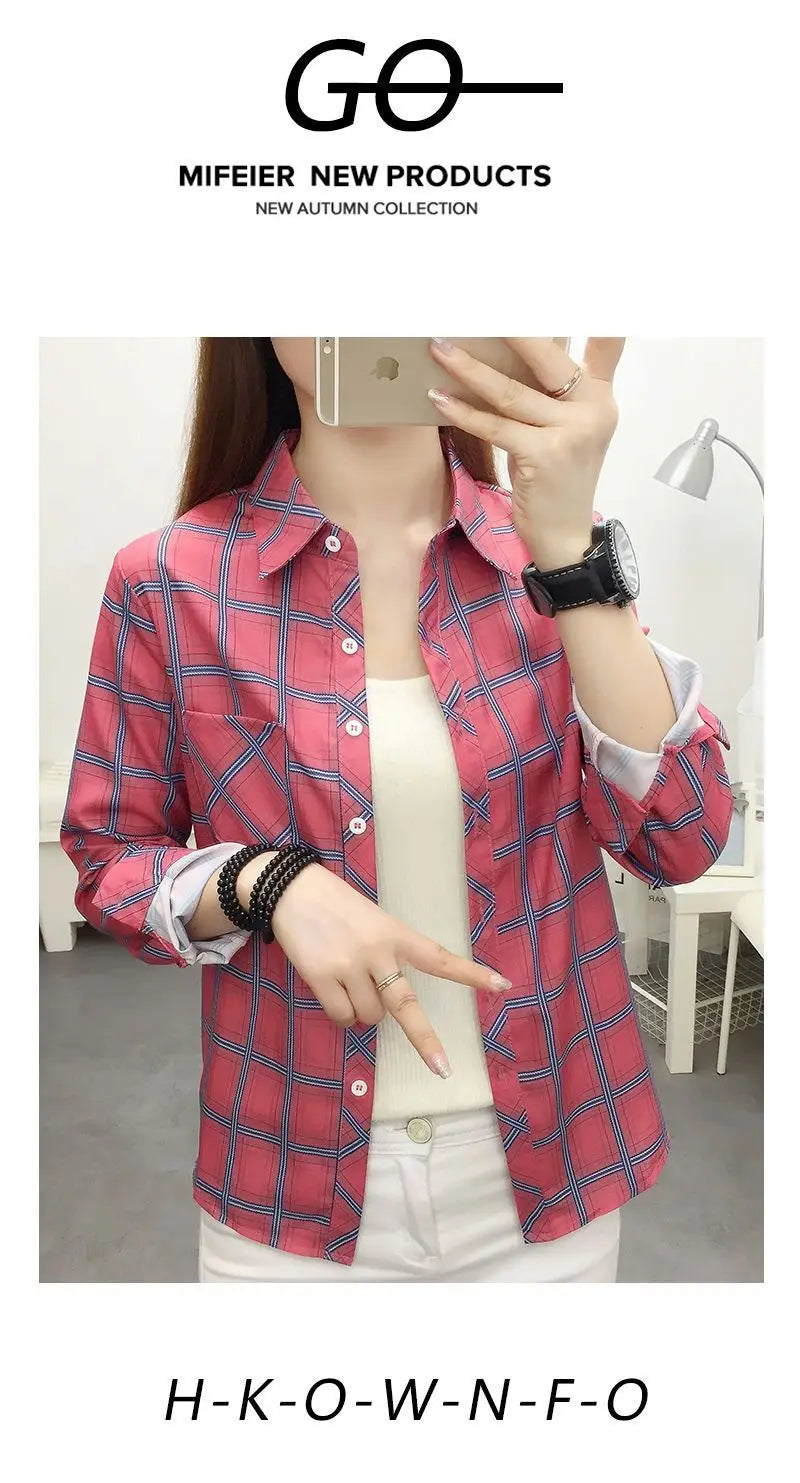 2024Spring and Autumn New College Style Women's Long sleeved Bottom Top Cardigan Long sleeved Fashion Plaid Shirt