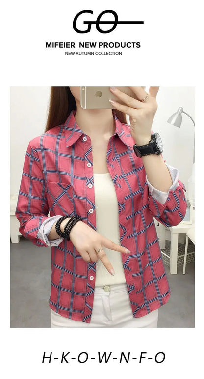 2024Spring and Autumn New College Style Women's Long sleeved Bottom Top Cardigan Long sleeved Fashion Plaid Shirt