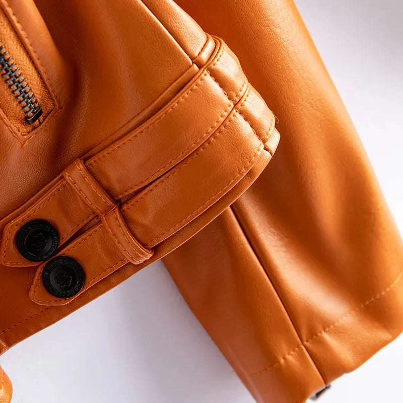 Jaqueta de couro legítimo feminina estilo streetwear, segunda camada em pele de carneiro, casaco curto, outono inverno, verde, motoqueira, agasalho casual