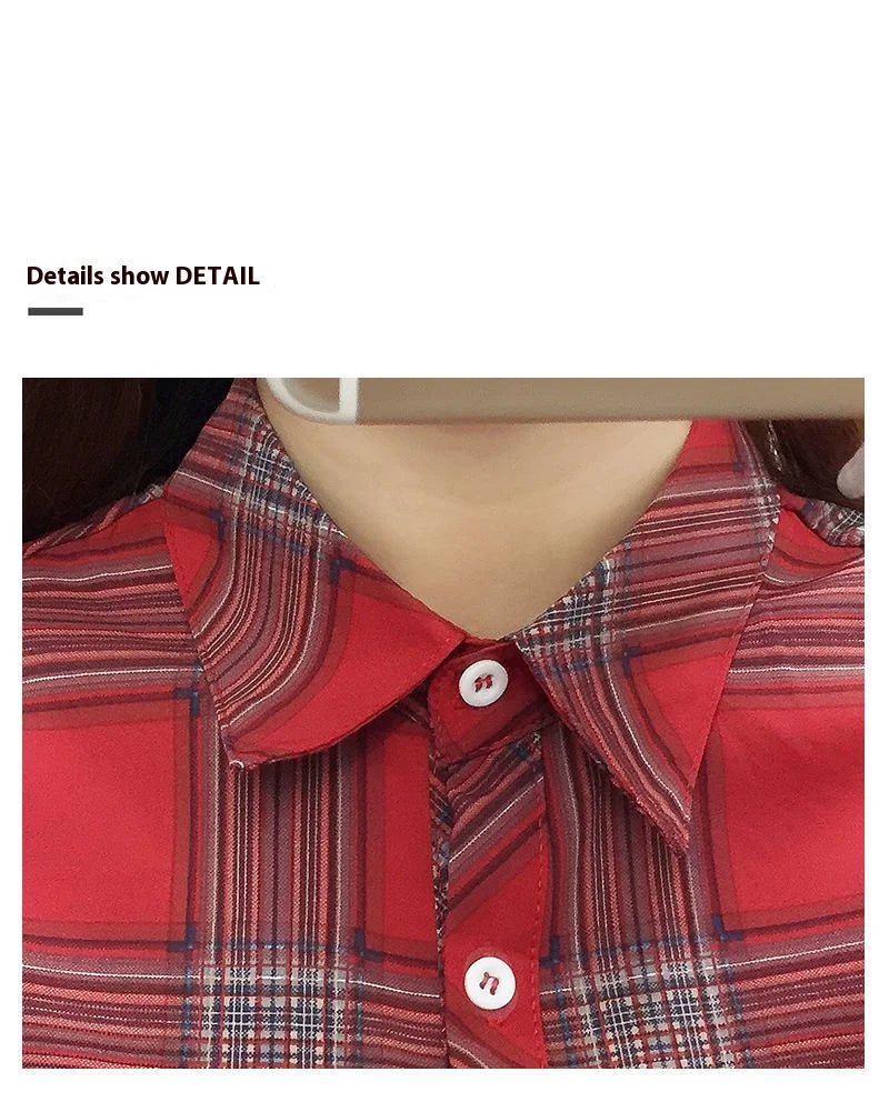 2024Spring and Autumn New College Style Women's Long sleeved Bottom Top Cardigan Long sleeved Fashion Plaid Shirt