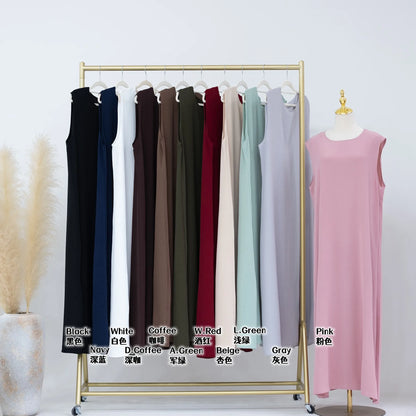 Vestido Muçulmano Abaya Sem Mangas, Vestido Interno Feminino, Cor Sólida, Roupa de Baixo, Vestido Longo, Kaftan Simples de Ramadã, Vestidos Árabes