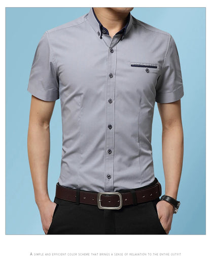 2026 New Summer Cotton Business Men's Short Sleeved Shirt Pocket Lapel Thin Formal Suit Dress Shirts Male Brand Clothing