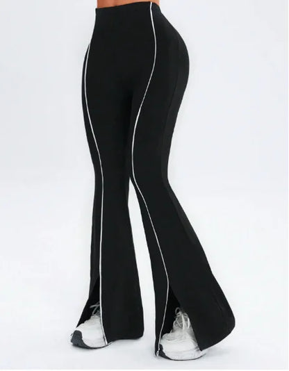Line splicing simple flared pants for women slim split pants high elasticity hip lifting high waist running fitness yoga pants