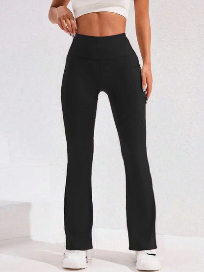 Calça Legging Yoga Feminina Cintura Alta Flare com Bolso Empina Bumbum Calça de Corrida Perna Larga Calça para Academia Esportes ao Ar Livre Ciclismo