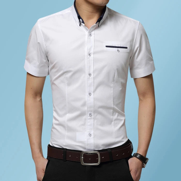 2026 New Summer Cotton Business Men's Short Sleeved Shirt Pocket Lapel Thin Formal Suit Dress Shirts Male Brand Clothing