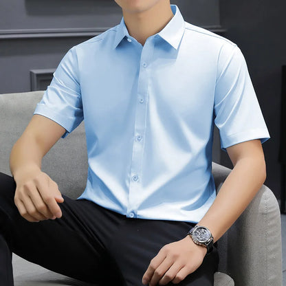 Men's Solid Black Short Sleeve Dress Shirt Classic Regular Fit Business Shirt