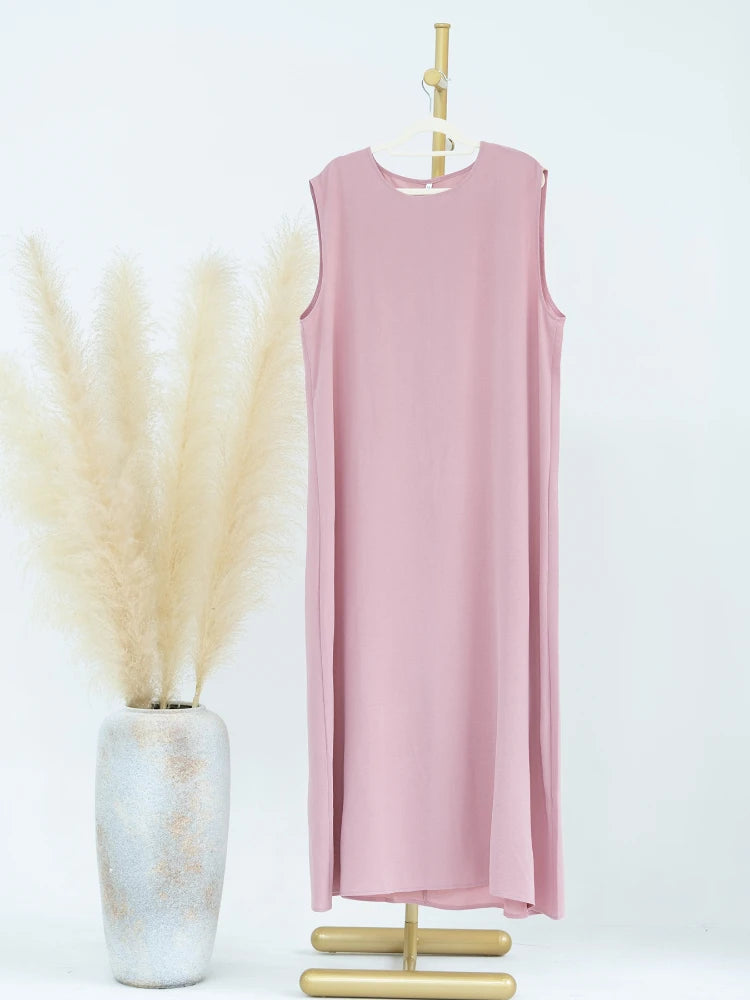 Vestido Muçulmano Abaya Sem Mangas, Vestido Interno Feminino, Cor Sólida, Roupa de Baixo, Vestido Longo, Kaftan Simples de Ramadã, Vestidos Árabes