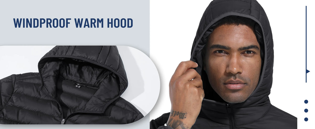 Jaqueta Masculina de Inverno Acolchoada TACVASEN Leve Impermeável com Capuz Casaco Térmico para Trabalho ao Ar Livre