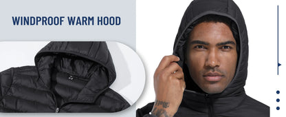 Jaqueta Masculina de Inverno Acolchoada TACVASEN Leve Impermeável com Capuz Casaco Térmico para Trabalho ao Ar Livre