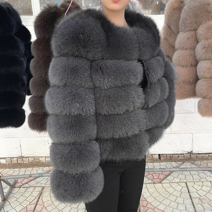 QUEENTINA Fox Fur Coat Real Winter Women'S Fashion Brown 2026 Leather And Skin Clothing Natural New In Coats & Jackets Tops Sale