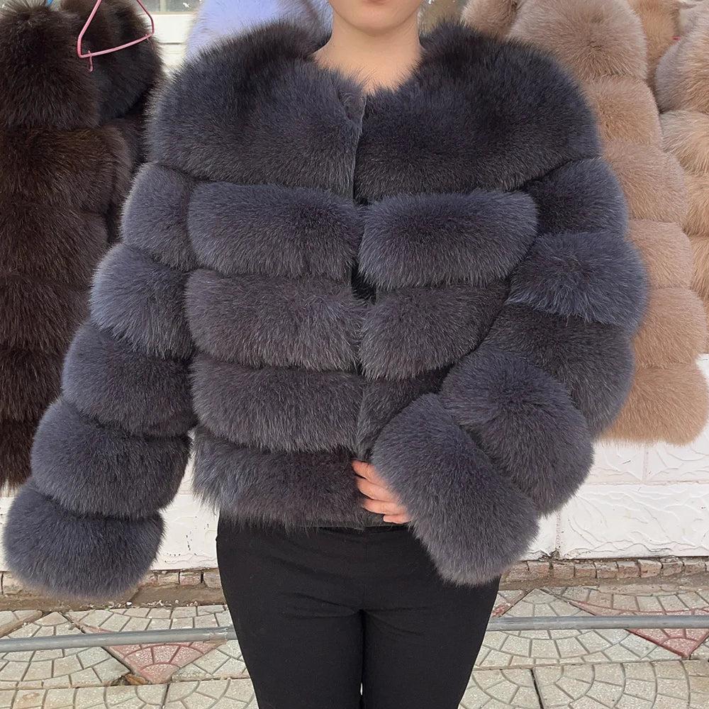 QUEENTINA Fox Fur Coat Real Winter Women'S Fashion Brown 2026 Leather And Skin Clothing Natural New In Coats & Jackets Tops Sale