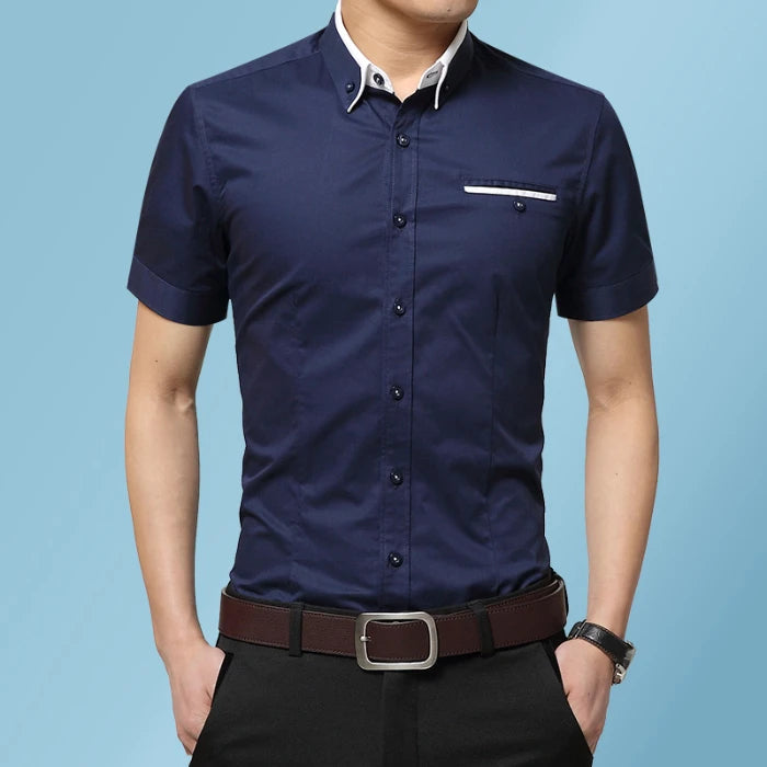 2026 New Summer Cotton Business Men's Short Sleeved Shirt Pocket Lapel Thin Formal Suit Dress Shirts Male Brand Clothing