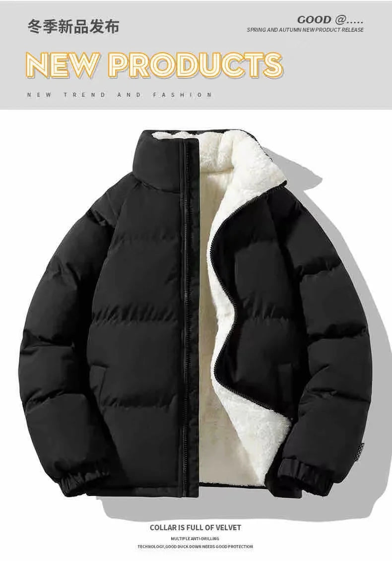 2024 Winter Men's Lamb Wool Fashion Cotton Coat Stand up Collar Plush Thickened Warm Bread Coat Casual Loose Couple Cotton Coat