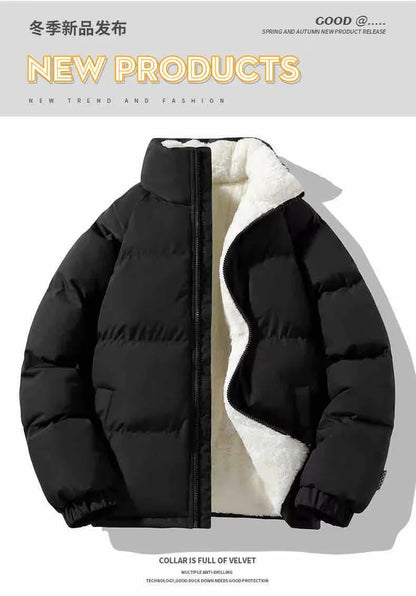 2024 Winter Men's Lamb Wool Fashion Cotton Coat Stand up Collar Plush Thickened Warm Bread Coat Casual Loose Couple Cotton Coat