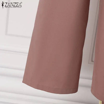 ZANZEA Muslim Women Matching Sets Long Sleeve Solid Color Tops And Loose Pant Suits Elegant Fashion Casual Tracksuit Kaftan 2025