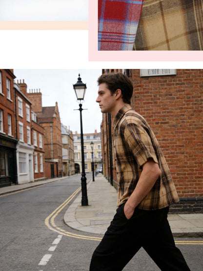 Men's College Style Casual Short Sleeved Checkered Shirt, Suitable For Spring And Autumn Campus Wear And Daily Travel