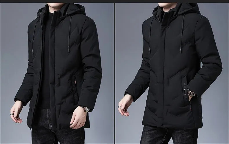 Top Grade Designer New Brand Men Parka Jacket Thick Casual Fashion Windbreaker Hooded Quilted Bubble Coats Long Mens Clothes