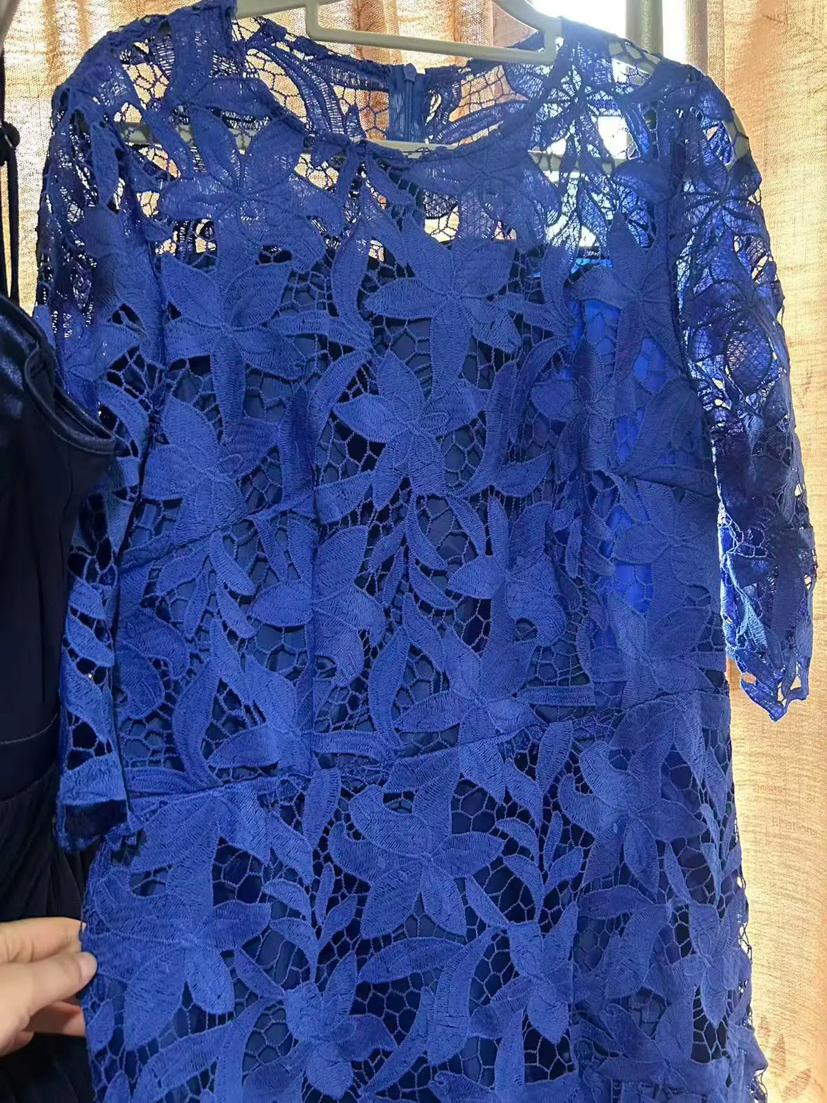 Vestido longo formal plus size, de renda sexy, vazado, com barra mullet e mangas curtas, azul royal