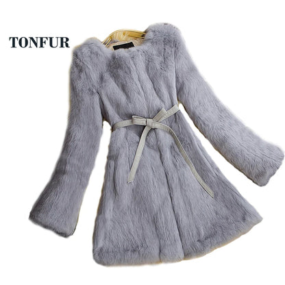 New Arrival Women High Fashion Full Pelt Real Rabbit Fur Coat 100% Pure Natural Fur Coat DFP647