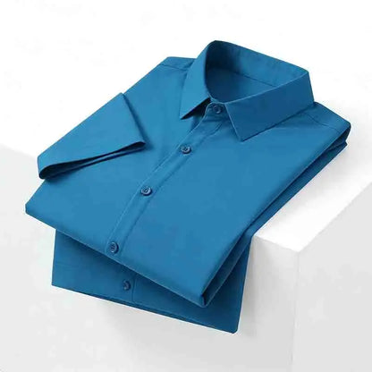 Men's Solid Black Short Sleeve Dress Shirt Classic Regular Fit Business Shirt