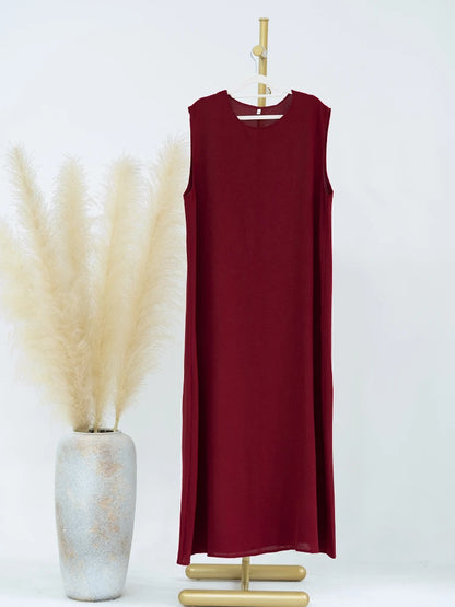 Vestido Muçulmano Abaya Sem Mangas, Vestido Interno Feminino, Cor Sólida, Roupa de Baixo, Vestido Longo, Kaftan Simples de Ramadã, Vestidos Árabes