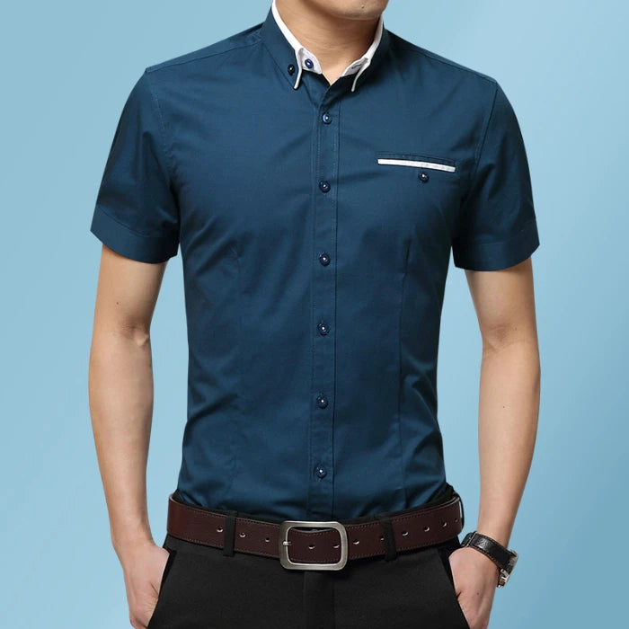 2026 New Summer Cotton Business Men's Short Sleeved Shirt Pocket Lapel Thin Formal Suit Dress Shirts Male Brand Clothing