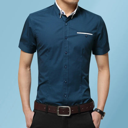 2026 New Summer Cotton Business Men's Short Sleeved Shirt Pocket Lapel Thin Formal Suit Dress Shirts Male Brand Clothing