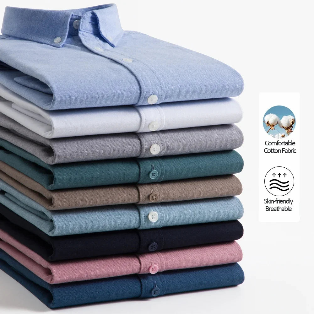 Men's Slim-Fit Oxford Cotton Shirt: Long Sleeves, Casual Breathable Fabric, Exquisite Craftsmanship, Brand with OEM Processing