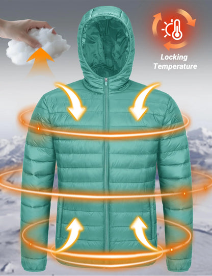 Jaqueta Masculina de Inverno Acolchoada TACVASEN Leve Impermeável com Capuz Casaco Térmico para Trabalho ao Ar Livre