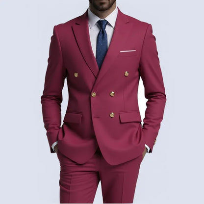 Moda Novos Homens Lazer Boutique Negócios Banquete Cor Sólida Casamento Terno Slim Fit Abotoamento Duplo Blazers Calças