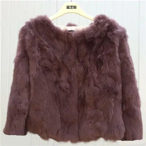 2024 New Women's Real Fur Coat High-waist Round Collar Cardigan Long-sleeved Slim Fit  Rabbit   Jacket Women T197
