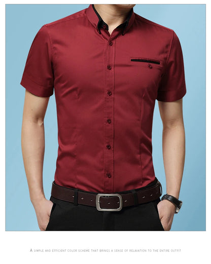 2026 New Summer Cotton Business Men's Short Sleeved Shirt Pocket Lapel Thin Formal Suit Dress Shirts Male Brand Clothing