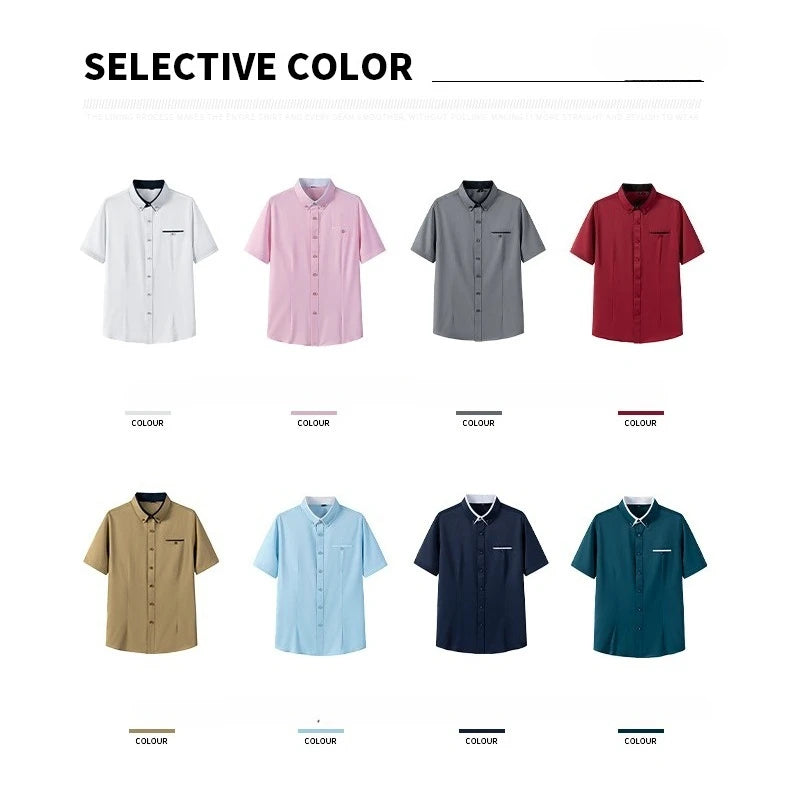 2026 New Summer Cotton Business Men's Short Sleeved Shirt Pocket Lapel Thin Formal Suit Dress Shirts Male Brand Clothing