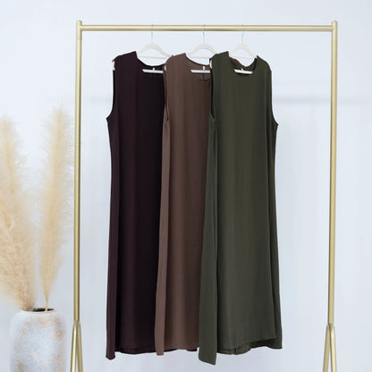 Vestido Muçulmano Abaya Sem Mangas, Vestido Interno Feminino, Cor Sólida, Roupa de Baixo, Vestido Longo, Kaftan Simples de Ramadã, Vestidos Árabes