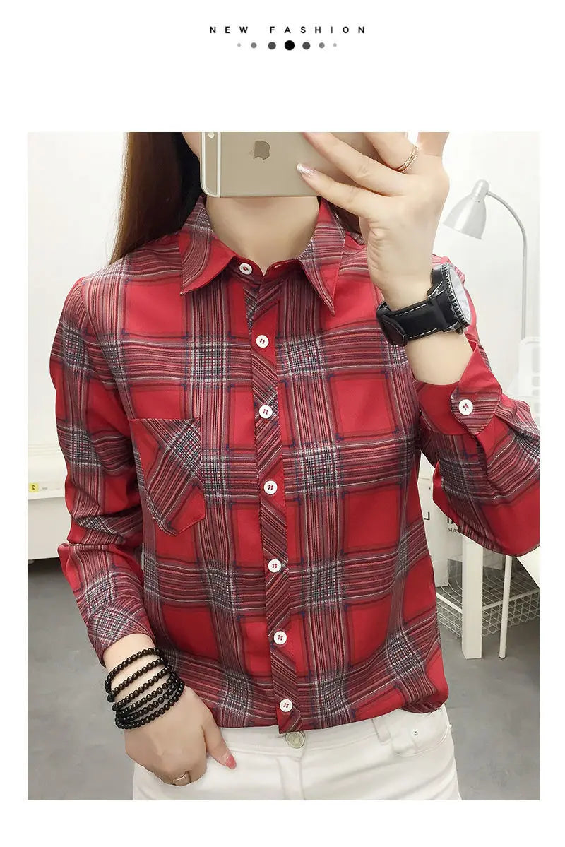 2024Spring and Autumn New College Style Women's Long sleeved Bottom Top Cardigan Long sleeved Fashion Plaid Shirt