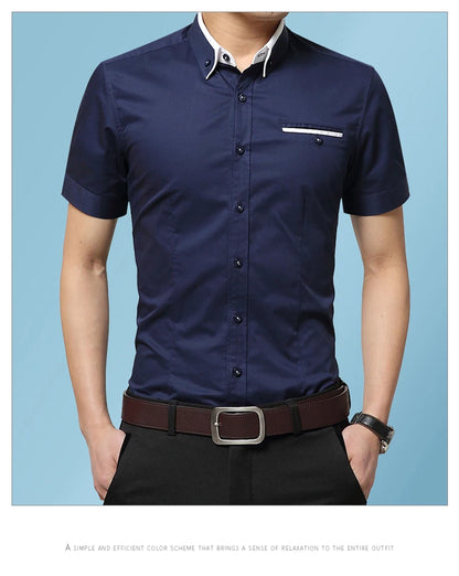 2026 New Summer Cotton Business Men's Short Sleeved Shirt Pocket Lapel Thin Formal Suit Dress Shirts Male Brand Clothing