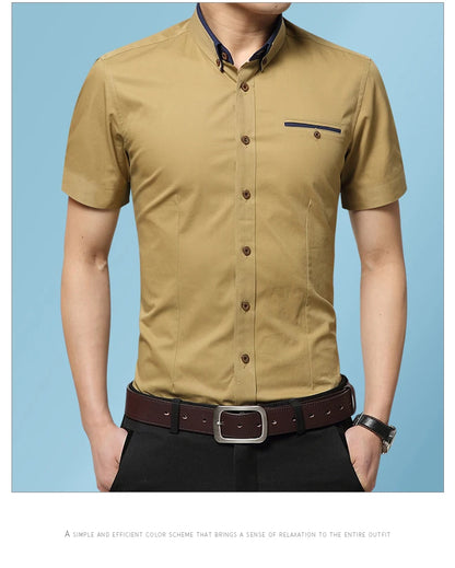 2026 New Summer Cotton Business Men's Short Sleeved Shirt Pocket Lapel Thin Formal Suit Dress Shirts Male Brand Clothing