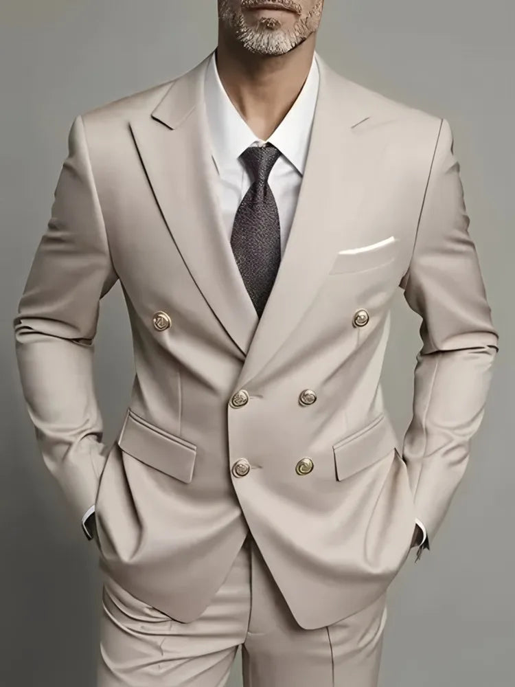 Moda Novos Homens Lazer Boutique Negócios Banquete Cor Sólida Casamento Terno Slim Fit Abotoamento Duplo Blazers Calças